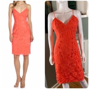 Guess Jillian Bright Orange Hot Coral Lace Mini Sheath Dress Size 10